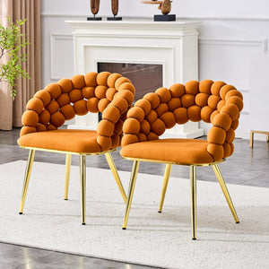 English Elm Set of 2 Sculptural Bubble Backrest Velvet Dining Chairs with Matte Black Legs Gold,Orange W3875P370930