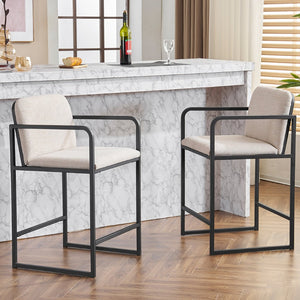English Elm Set Of 2 Modern Upholstered Counter-Height Bar Stools With Armrests - Stylish & Comfortable Dining Chairs W1901P225273-GIGA