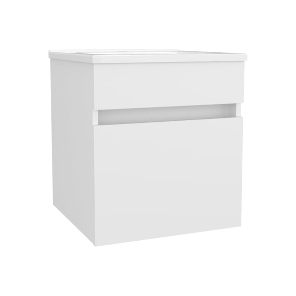 English Elm FM Wall-Mounted Belle Bathroom Vanity with Built-In Sink, Floating Design, Soft-Close Door, Sleek Storage Solution White 23 L x 23 W x 12 H B128P335847