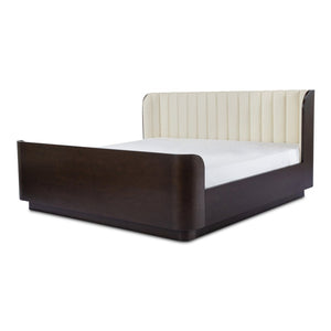 English Elm Scarlette Upholstered Sleigh Queen Bed Cream Polyester Headboard Dark Birch Frame B2769S00003