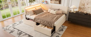 English Elm Twin Boucle Upholstered Bed with Cloud Headboard Storage Drawers and Led Lighting W1670P410460