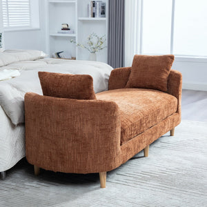 English Elm 77.17" Chenille Chaise Bench with Bolster Pillows Rubberwood Base for Bedroom Lounge W3189S00041