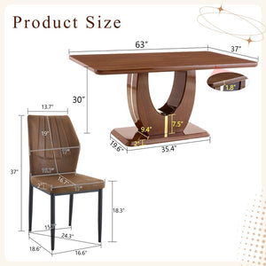English Elm One 5 Piece Dining Set 63 Inch Table Dark Wood Grain Top with Brown Fabric Chairs W1151S04407