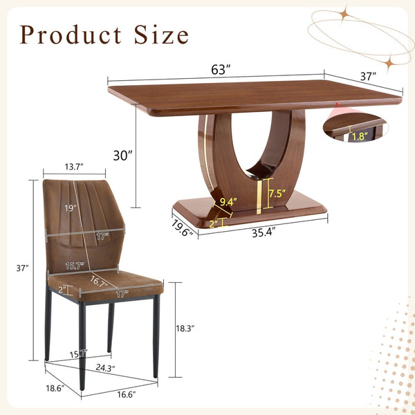 English Elm One 5 Piece Dining Set 63 Inch Table Dark Wood Grain Top with Brown Fabric Chairs W1151S04407