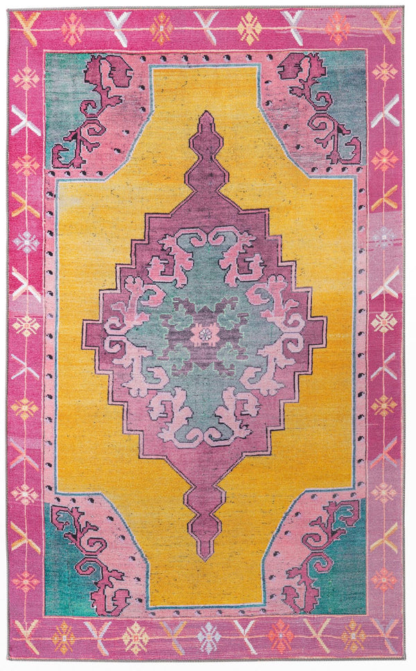Unique Loom Timeless Thomas Machine Made Medallion Rug Yellow, Green/Ivory/Violet/Orange 5' 1" x 8' 0"