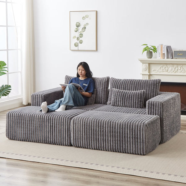 English Elm 87" Oversized Sectional Lounge Chaise – No Assembly, Cloud Plush Loveseat With 2 Footstools, Modern Comfort W834S00332