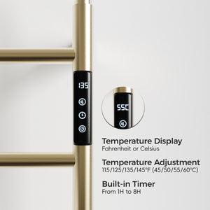 English Elm 18.7" Heated Towel Rack with Touchscreen Timer, 6-Bar Stainless Steel 150W Rapid Warm Carbon Fiber Brushed Gold T3177P305027
