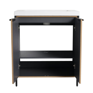 English Elm 30" Modern Freestanding Bathroom Vanity with Resin Sink, Soft-Close Doors, Adjustable Shelf, Durable Plywood Finish Light Coffee W999S00295