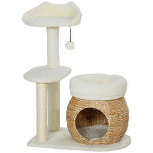 English Elm Large Floral Cat Tree 74 Inch Teddy Fleece Multi Level Tower with Sisal Scratching Posts T3971P413061