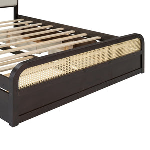 English Elm Queen Wooden Platform Bed With Trundle, 2 Storage Drawers & Padded Headboard In Espresso Finish N820S00010P-GIGA