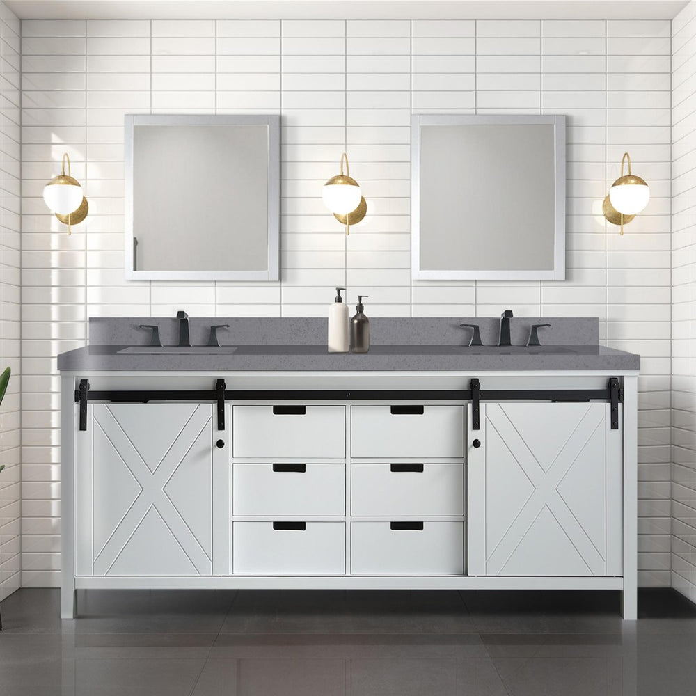 English Elm White Double Bath Vanity 80" With 2 Mirrors - Stylish Storage Solution For Modern Bathrooms B2731S00571-GIGA