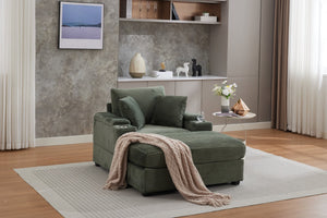 English Elm Corduroy Chaise Lounge Sofa With Movable Ottoman, Cupholders, Storage & Detachable Cushions W2120S00005-GIGA