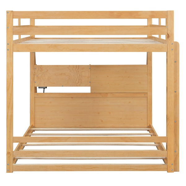 English Elm Full Bunk Bed with App Led Lighting Usb Charging Storage Drawers Kids Bedroom Natural N820S00080N