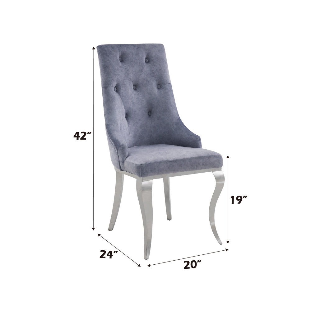 English Elm Dekel Upholstered High-Back Dining Chair Set of 2 with Tufted Padded Back, Stainless Frame and Legs Gray,Silver 49 L x 34 W x 25 H B2726P338121