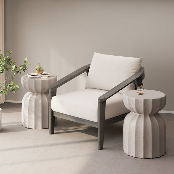 English Elm 13" Modern Outdoor Indoor Waterproof Cement Side & Coffee Table Set, Durable 265lb Capacity Patio Seating White W757P332044