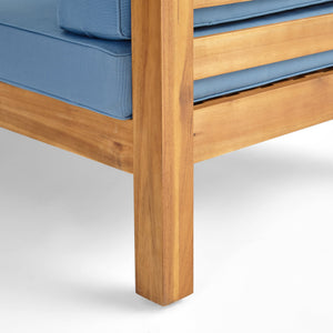 English Elm Christopher Knight Home® - OANA Acacia Corner Bench Loveseat with Water-Resistant Cushions, Durable 600lb Capacity, Stylish Seating Blue 59101.00BLU