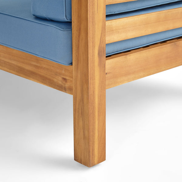 English Elm Christopher Knight Home® - OANA Acacia Corner Bench Loveseat with Water-Resistant Cushions, Durable 600lb Capacity, Stylish Seating Blue 59101.00BLU