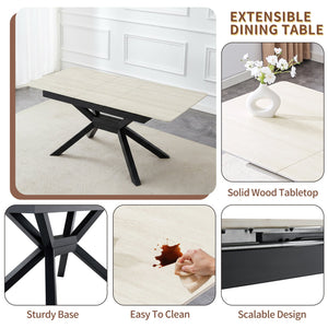 English Elm Modern Extendable Sintered Stone Dining Table with Auto-Lift, Scratchproof Waterproof Top & Black Metal Base W3493S00005