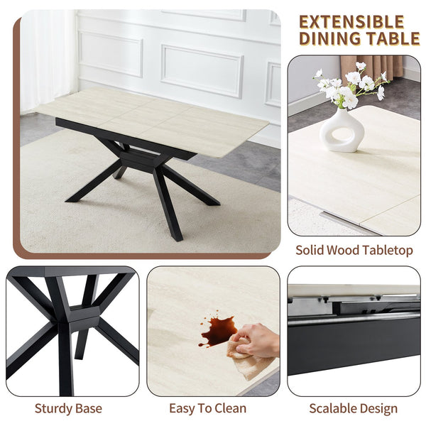 English Elm Modern Extendable Sintered Stone Dining Table with Auto-Lift, Scratchproof Waterproof Top & Black Metal Base W3493S00005