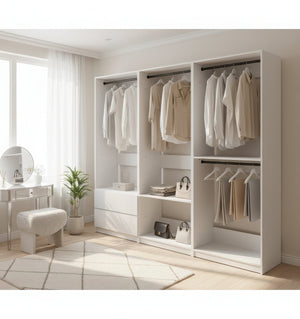 English Elm Prosper Freestanding White Wood Walk-In Closet System – Durable Melamine, Oak Finish, Modular Storage Elegance B040S00143