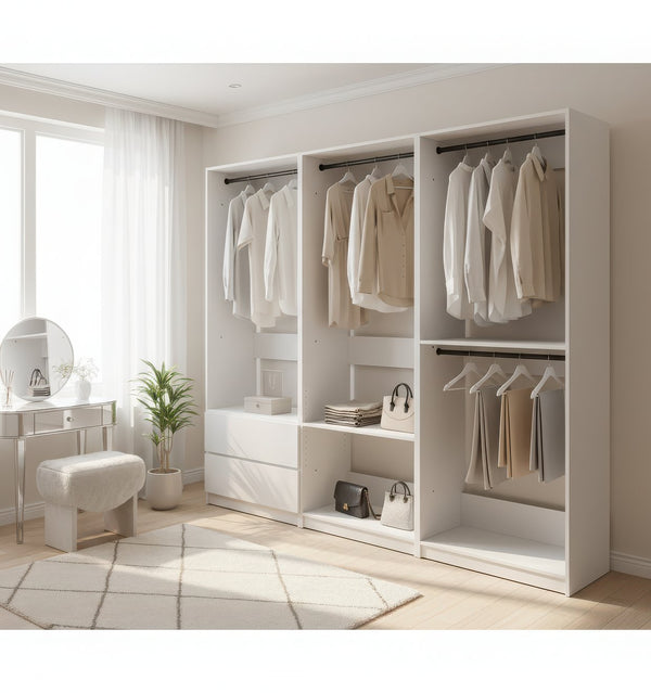 English Elm Prosper Freestanding White Wood Walk-In Closet System – Durable Melamine, Oak Finish, Modular Storage Elegance B040S00143