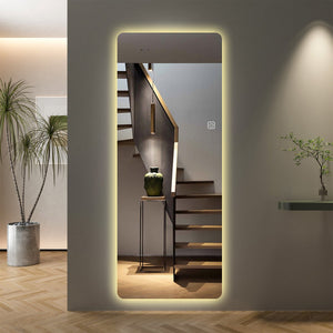 English Elm 65x21in LED Full Body Mirror with Dimming & 3-Color Touch Control, Explosion-Proof Glass, Aluminum Shade W2709P268896