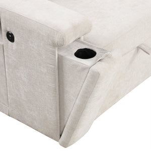 English Elm U_STYLE L-shaped Padded Modular Sofa with Storage, USB Charging, Cup Holders, 6-Seater Comfort and Style Beige WY000390AAA