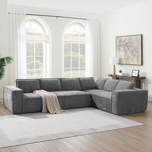 English Elm 129.5" Minimalist Modular Sectional Sofa – Wrinkle-Resistant Chenille, No-Assembly L-Shape Comfort and Flexibility Gray N723S9685E