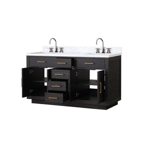 English Elm Black Oak Double Bath Vanity With Carrara Marble Top & Chrome Faucets - Elegant, Functional Design B2731P260838
