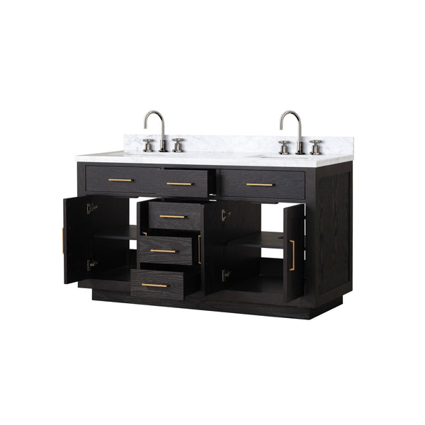 English Elm Black Oak Double Bath Vanity With Carrara Marble Top & Chrome Faucets - Elegant, Functional Design B2731P260838