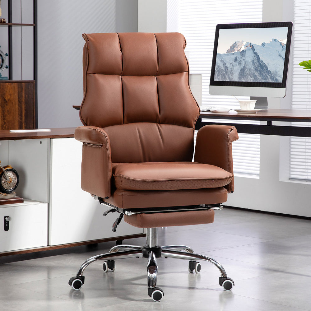 English Elm Homcom Ergonomic Executive Office Chair With Footrest, Pu Leather, Adjustable Recline & Swivel Design W2225P250009