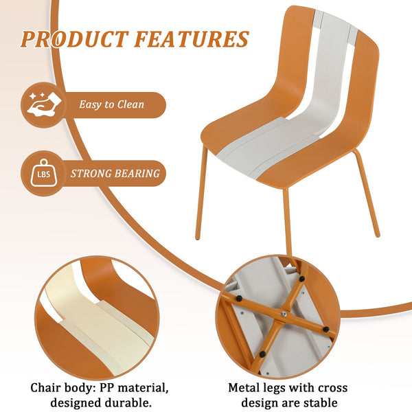 English Elm 4-Pack Modern Striped Color Block Chairs with Weatherproof PP Seats and Heavy-Duty Metal Legs for Indoor Outdoor Seating Beige,Tropical Orange,White W3450P322866