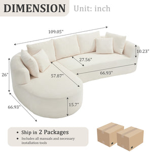 English Elm 109 Cloud Sectional Couch with L-Shape Chaise, Chenille Modular Sofa Bed, Memory Foam Comfort and Easy Setup Ivory W1249S00002