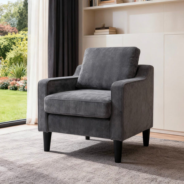 English Elm Living Room Linen Accent Chair Mid Century Modern with Tapered Wood Legs Compact Seat W5052P411380