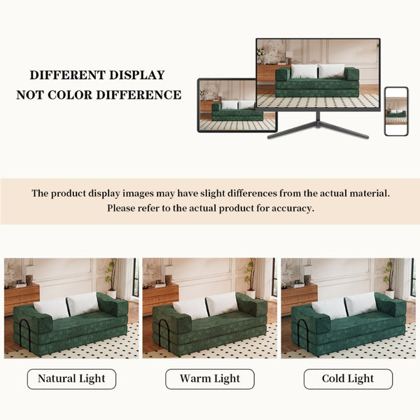 English Elm 80" Chenille Folding Floor Sofa Converts to King Sleeper with Modular Repositionable Arms Green W1885P204178