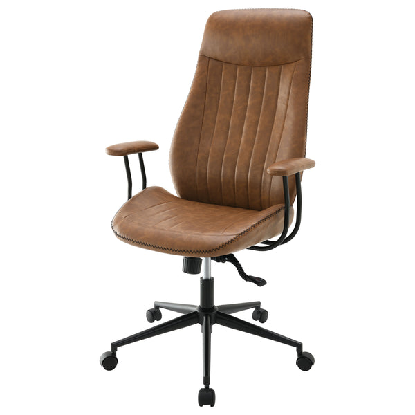 English Elm Hiram Upholstered Adjustable Home Office Desk Chair - Brown Faux Leather High-Back, Tufted Comfort B062P299802