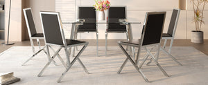 English Elm Table and Chair Set Round Walnut Mdf Top Six Seat Dining with Gold Accent Legs Black+Silver,Transparent W1151S04787