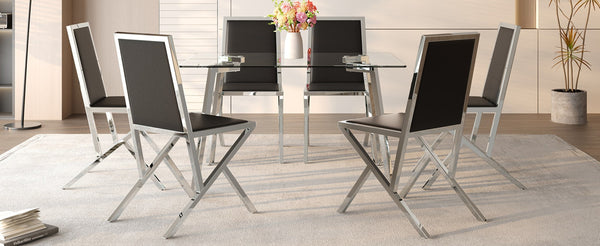 English Elm Table and Chair Set Round Walnut Mdf Top Six Seat Dining with Gold Accent Legs Black+Silver,Transparent W1151S04787