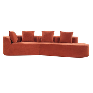 English Elm 116" Curved Sectional Sofa Pearl Fabric Chaise Frameless Sponge Contemporary Living Room Orange N767P388359G