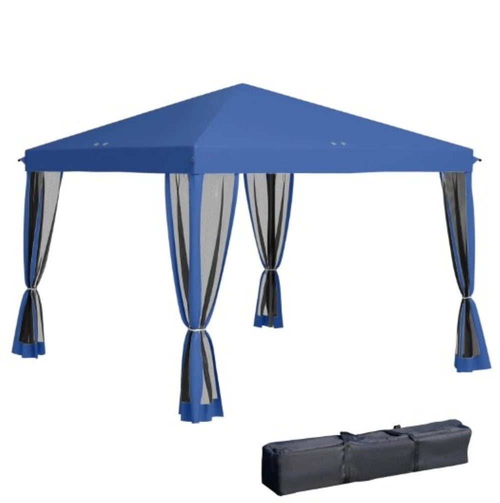 English Elm Height Adjustable 10x10 Pop up Canopy with Mesh Walls Steel Frame Uv Protection Blue T3971P425612
