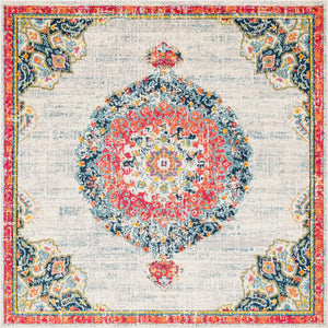 Unique Loom Penrose Alexis Machine Made Medallion Rug Ivory, Black/Blue/Gold/Green/Orange/Red/Pink 8' 0" x 8' 0"
