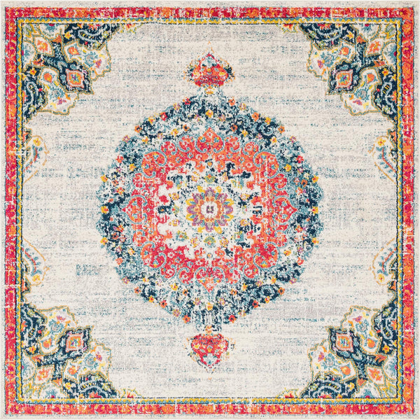 Unique Loom Penrose Alexis Machine Made Medallion Rug Ivory, Black/Blue/Gold/Green/Orange/Red/Pink 8' 0" x 8' 0"