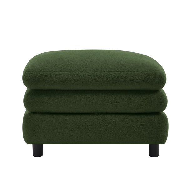 English Elm Vitoria Curved Modular Ottoman in Plush Teddy Fleece for Contemporary Living Rooms Green W5656P454372