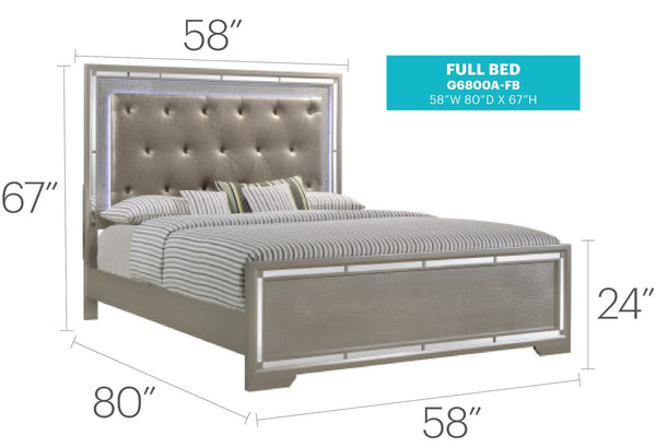 English Elm Alana Full Bed with Mirrored Accents for Elegant Bedroom Depth and Modern Reflective Style Champagne 77.95 L x 9.84 W x 3.94 H B078S00456