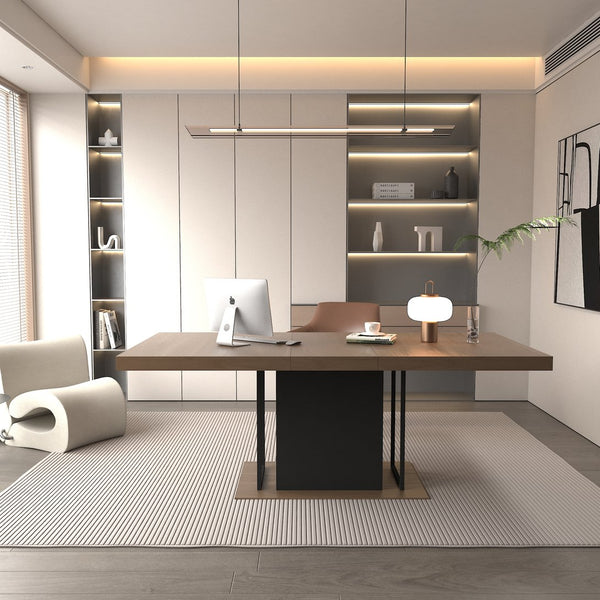 English Elm Rectangle Extendable Dining Table for 6-10 Guests, Aged Wood Look with Thick 12cm Top & Sturdy Feet Black+Brown W1347S00009