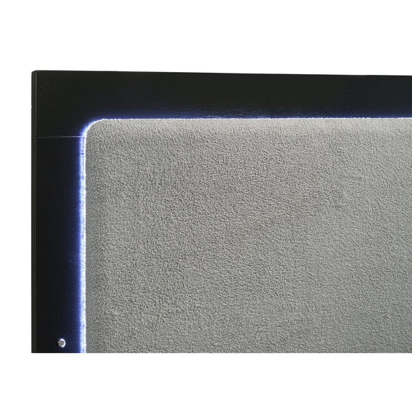 English Elm Sophia Modern Black Eastern King Panel Bed with Light Grey Upholstered LED Headboard & Gold Accents B062S01056