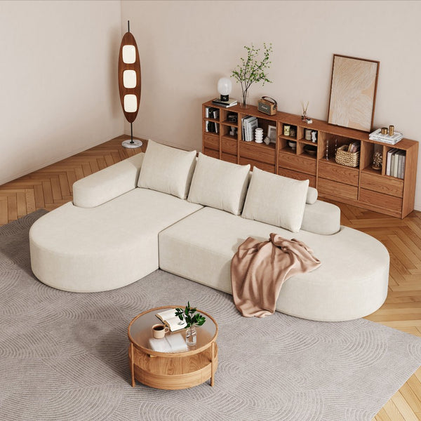 English Elm Modern Curved Sectional Sofa - Chenille Upholstered L-Shaped Couch With 3 Pillows, Flexible Design! W834S00454