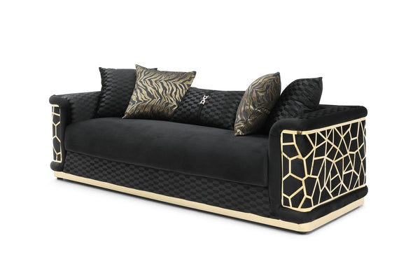 English Elm Talia Sofa with Kiln-Dried Hardwood Frame, Patterned Accents & Gloss Brass Trim for Modern Living Room Black 35 L x 26 W x 92 H B078P301559