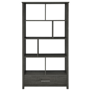 English Elm Dylan Weathered Grey 4-Shelf Bookshelf with Curved Glass Top, Bottom Drawer Storage, Modern 68" Tall B062P344934