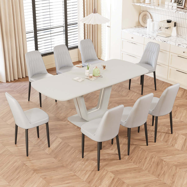 English Elm 62.99-78.74" Expandable Dining Table Set For 2-8 With 8 Padded Chairs - Modern, Stylish & Versatile W2189S00724